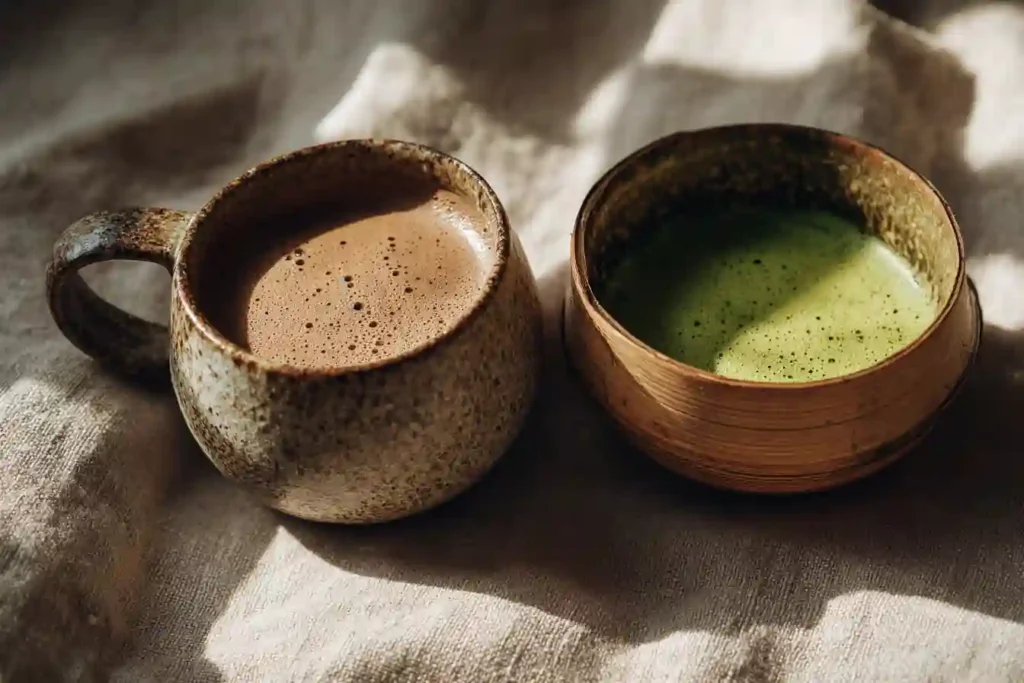 calm focus benefits of mushroom coffee and matcha comparison