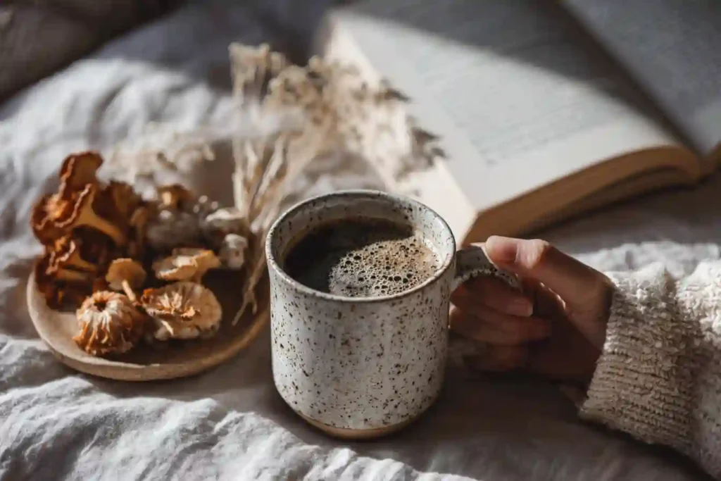 woman smiling while applying Ryze coupon code on laptop and opening product box