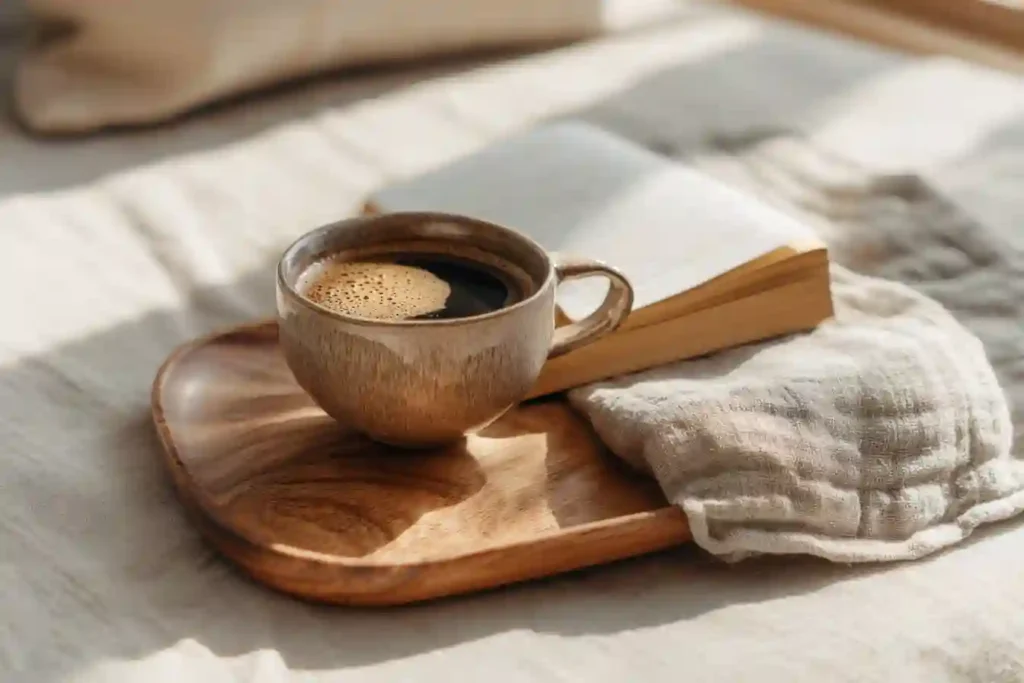 Steaming Pour of Clean, Organic Mushroom Coffee in Ceramic Cup