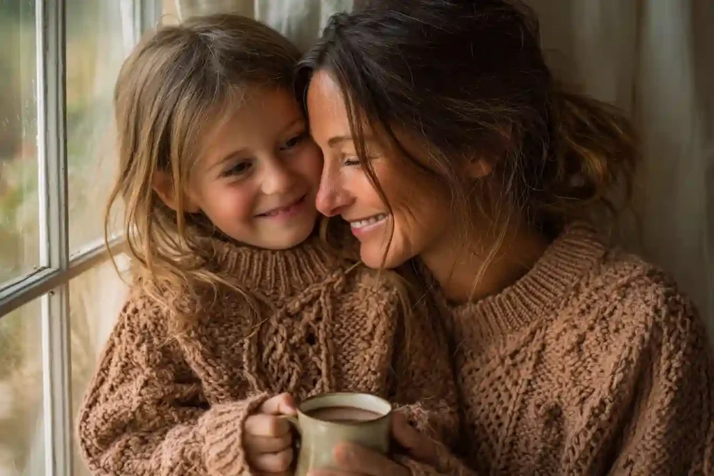 Mom and child enjoying a moment with Ryze mushroom coffee